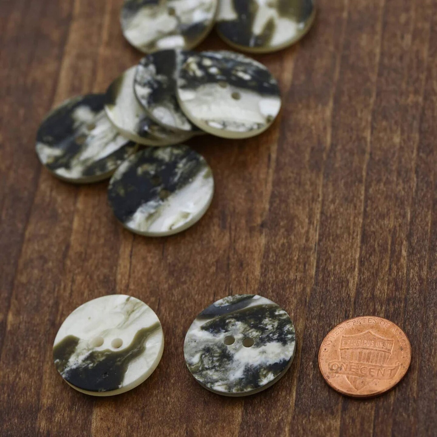 12 Pieces Olive Teal Shell Buttons 23mm 15/16", Faux Rusted Look, 2 Hole Plastic Sewing Buttons