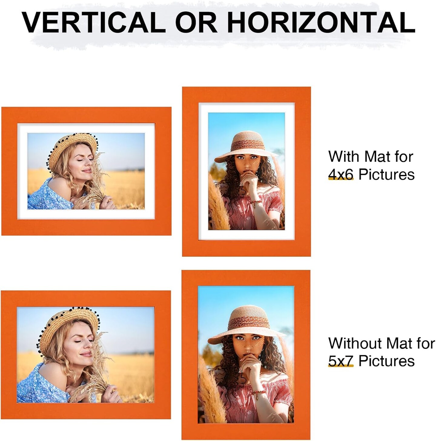 5x7 Picture Frame, Engineered Wood with Shatter Resistant Plexiglass, Photo Frame for Wall or Table Top Display, Orange, 1 Pack