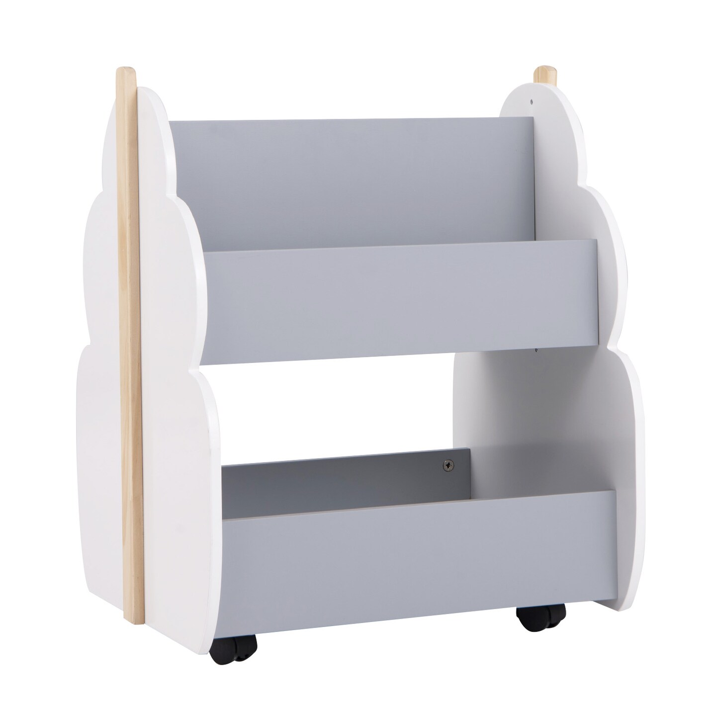 Kids Tree Bookshelf with Wheels Double Sided Storage for Nursery Room