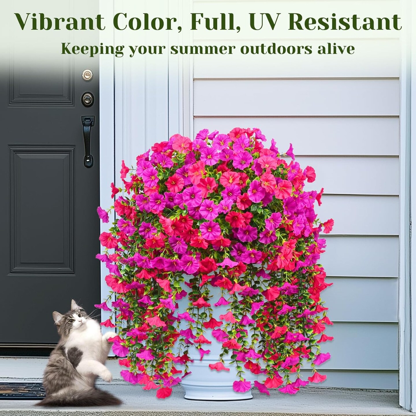 2 Packs Look Real Artificial Flowers for Outdoors, Fake Artificial Hanging Flowers for Outdoors