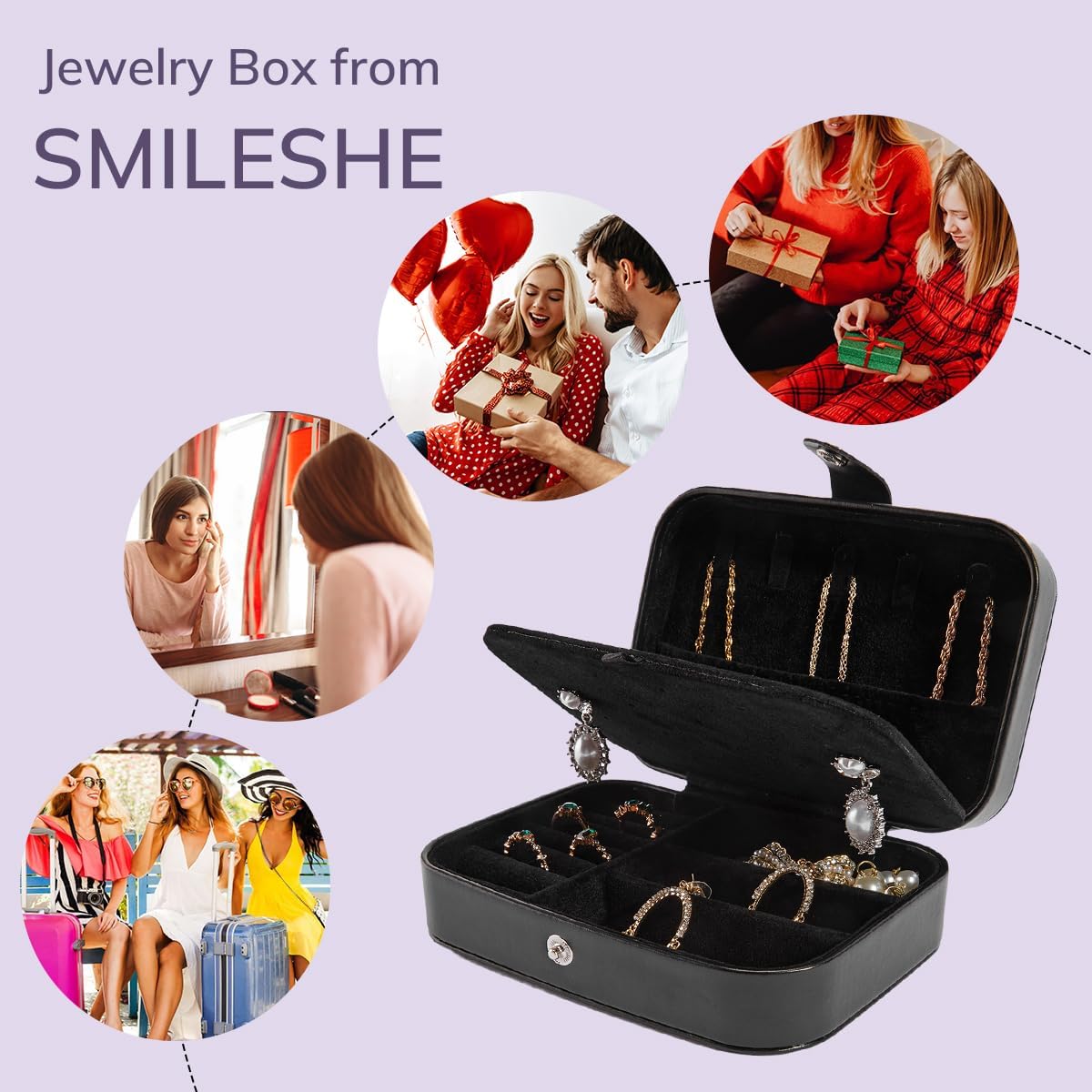 PU Leather Travel Jewelry Box – 2-Layer Portable Organizer for Rings, Earrings, Necklaces & Bracelets, Compact Storage Case for Women & Girls (Leather-Black2)