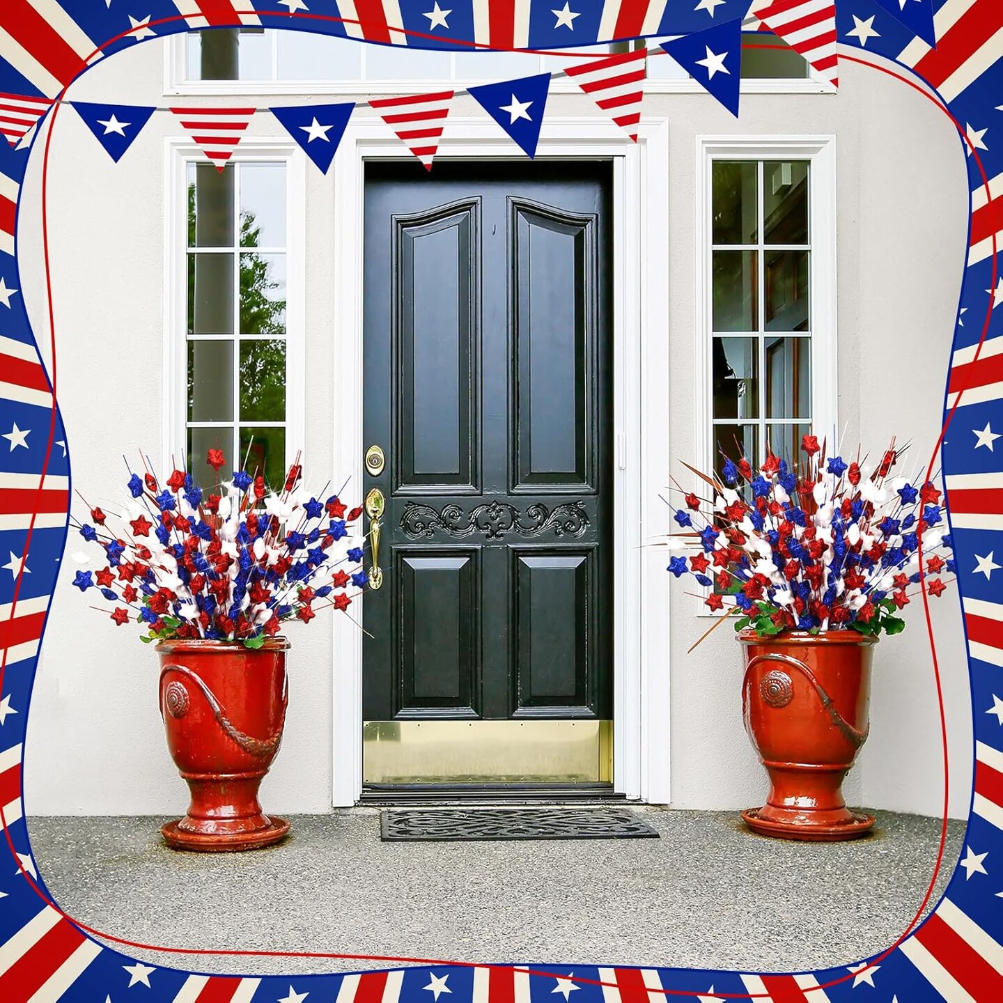 6 Pack Patriotic Artificial Stem Picks 4th of July Artificial Flowers Red White and Blue Picks Patriotic Pentagram Faux Branches Independence Day Memorial Day Table Centerpieces Decor
