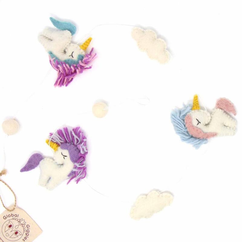 Multi Color Wool Felt Unicorn Garland for Kids Rooms and Party Decor