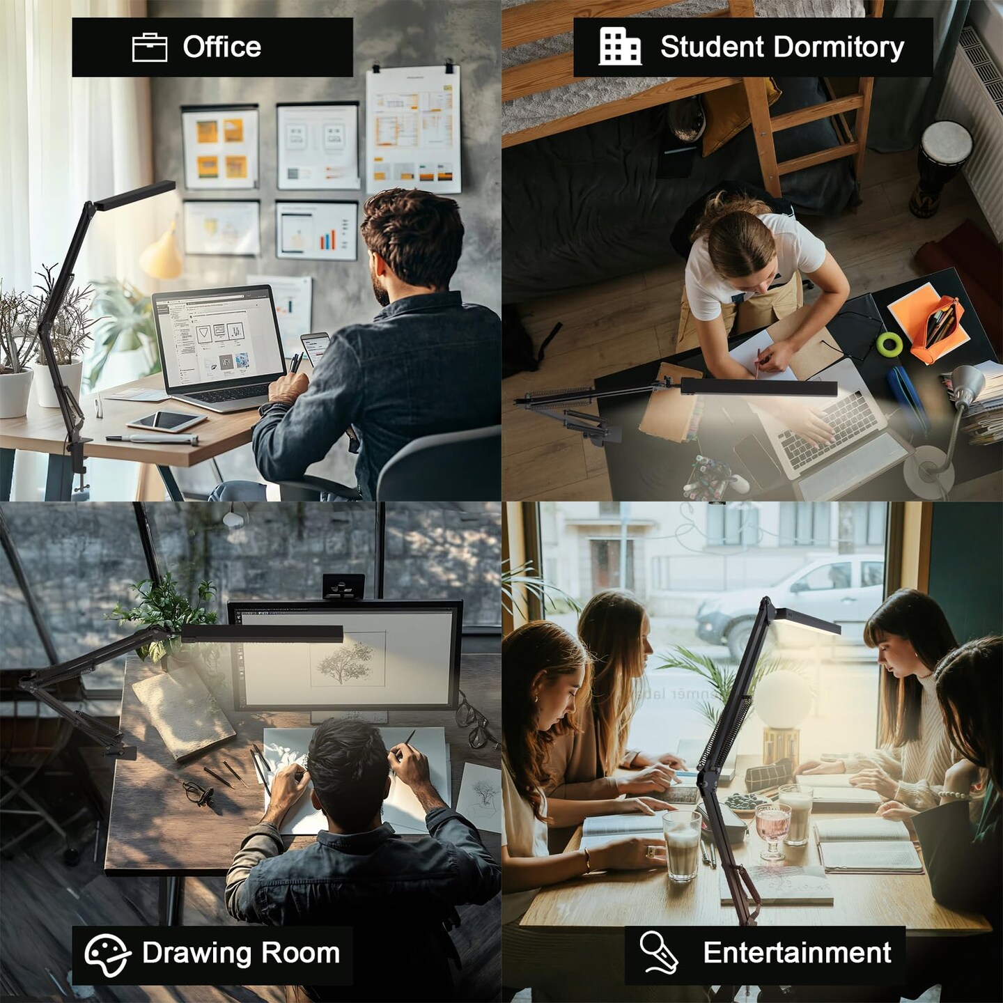 LED Desk Lamp for Home Office, Clamp-On with 5 Light Modes &#x26; Auto Shut Off | 14W Adjustable Brightness 5000K Eye-Caring Lighting for Study/Bedroom/Computer Desk