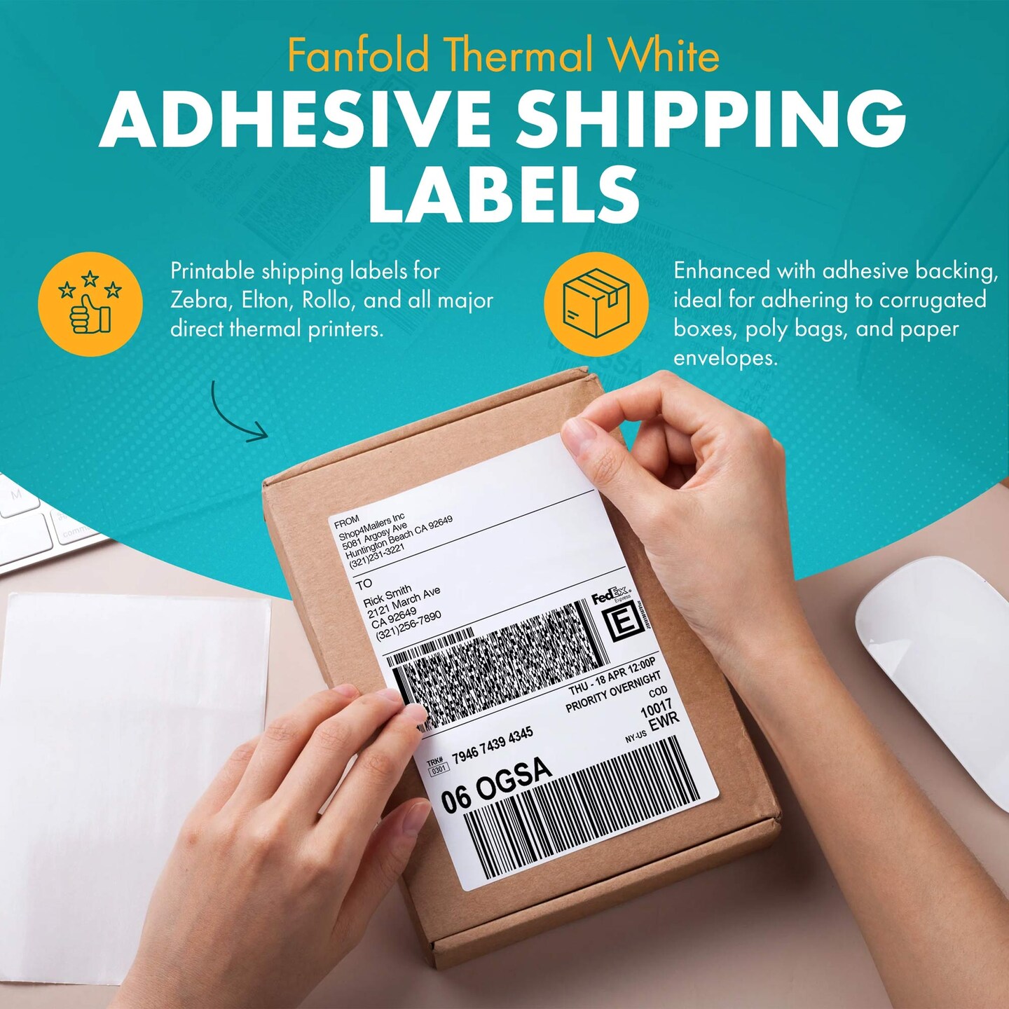 200 Count Fanfold Thermal Labels 4x6 Inch Self Adhesive for Shipping & Packaging