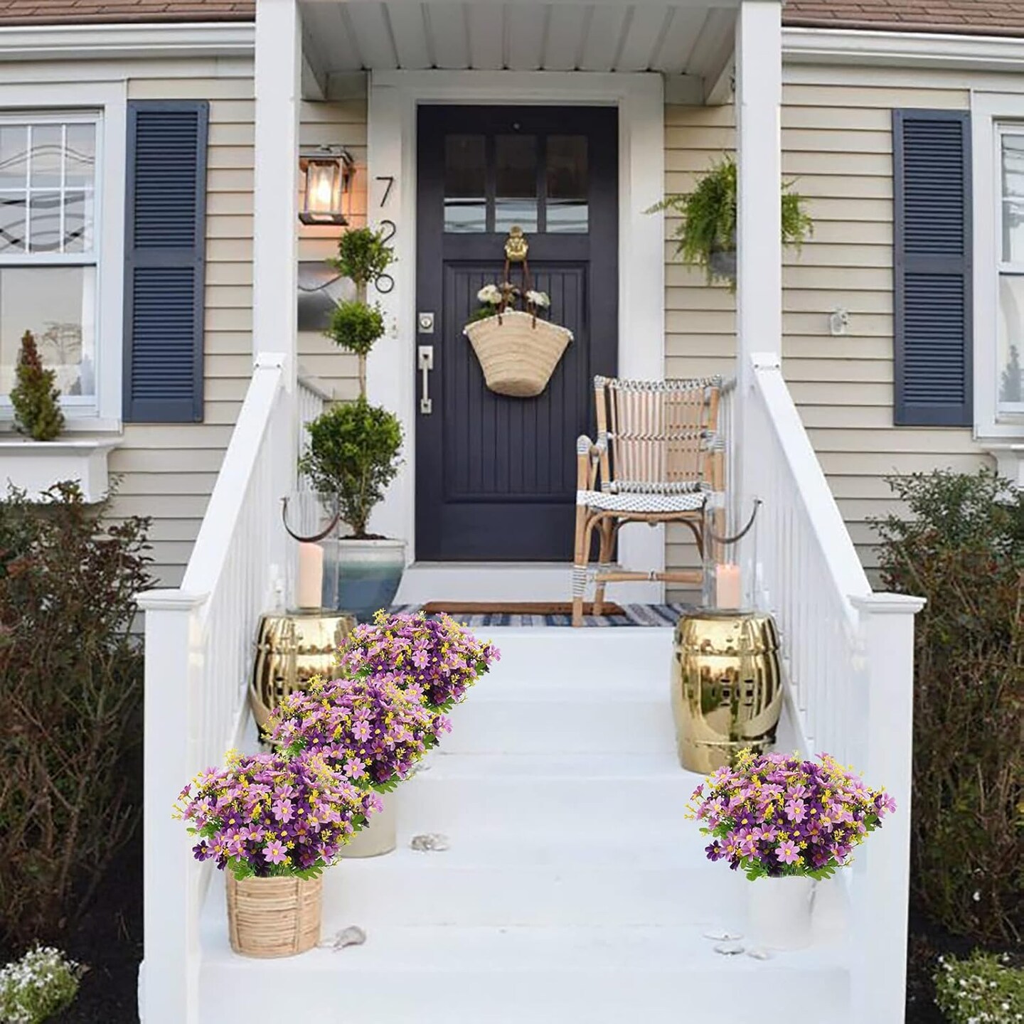 12-Bundle Artificial Outdoor Flowers – UV-Resistant Faux Daisy Mums and Shrubs for Indoor/Outdoor Planters, Home, Wedding, DIY Garden, Porch, and Decor (Purple)