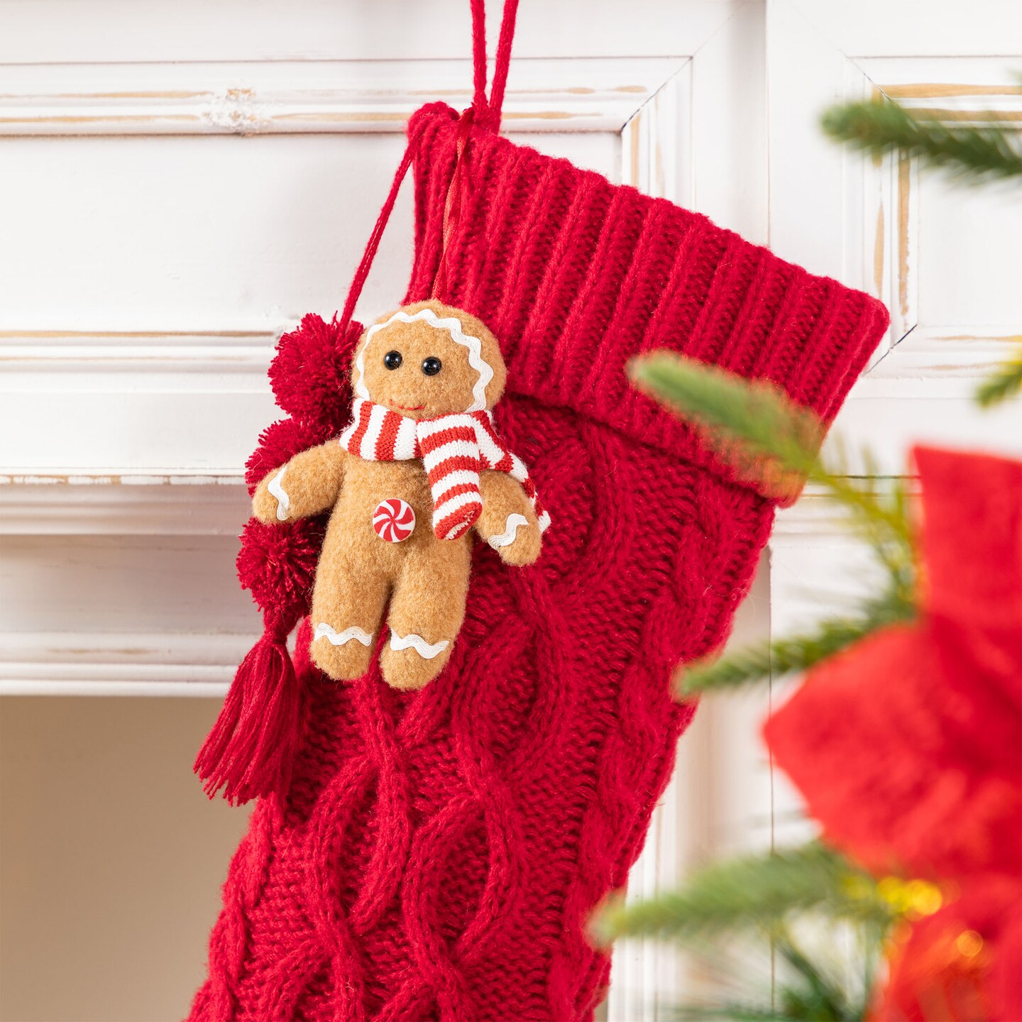 Set of 2 22&#x22;L Knitted Christmas Stockings with Pompon Tassel