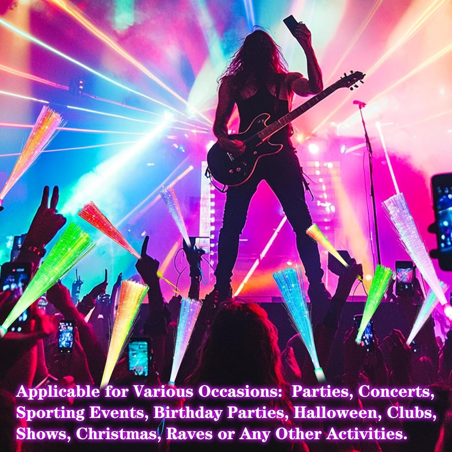 32 Pcs Colorful Glow Fiber Wands,Toys Glow Sticks Bulk Party Pack for Kids Adults,Glow in the Dark Party Supplies for Graduation, Wedding, Birthday,Classroom,Concert,Patriotic 4th of July Party Favors