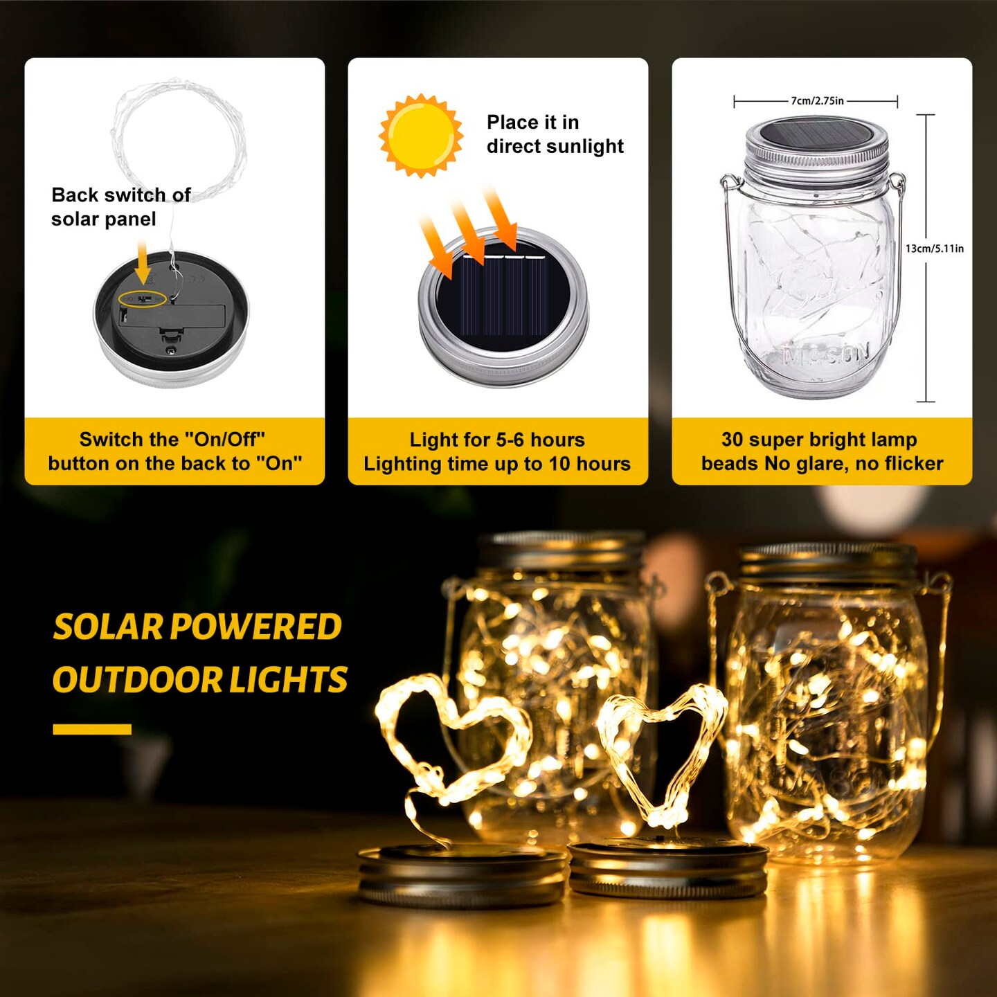 8 Pack Solar Mason Jar Lights Lanterns,Jars &#x26; Hangers Included&#xFF0C;30LED Waterproof Hanging Outdoor Fairy Lights for Patio Garden Porch Yard Backyard Balcony Wedding(Warm White)