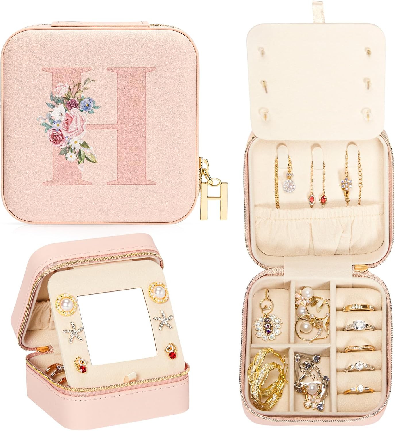 Travel Jewelry Storage Box for Girls: Traveling Jewelry Case Gift for Women - Mini Organizer for Necklaces Earrings Pink H
