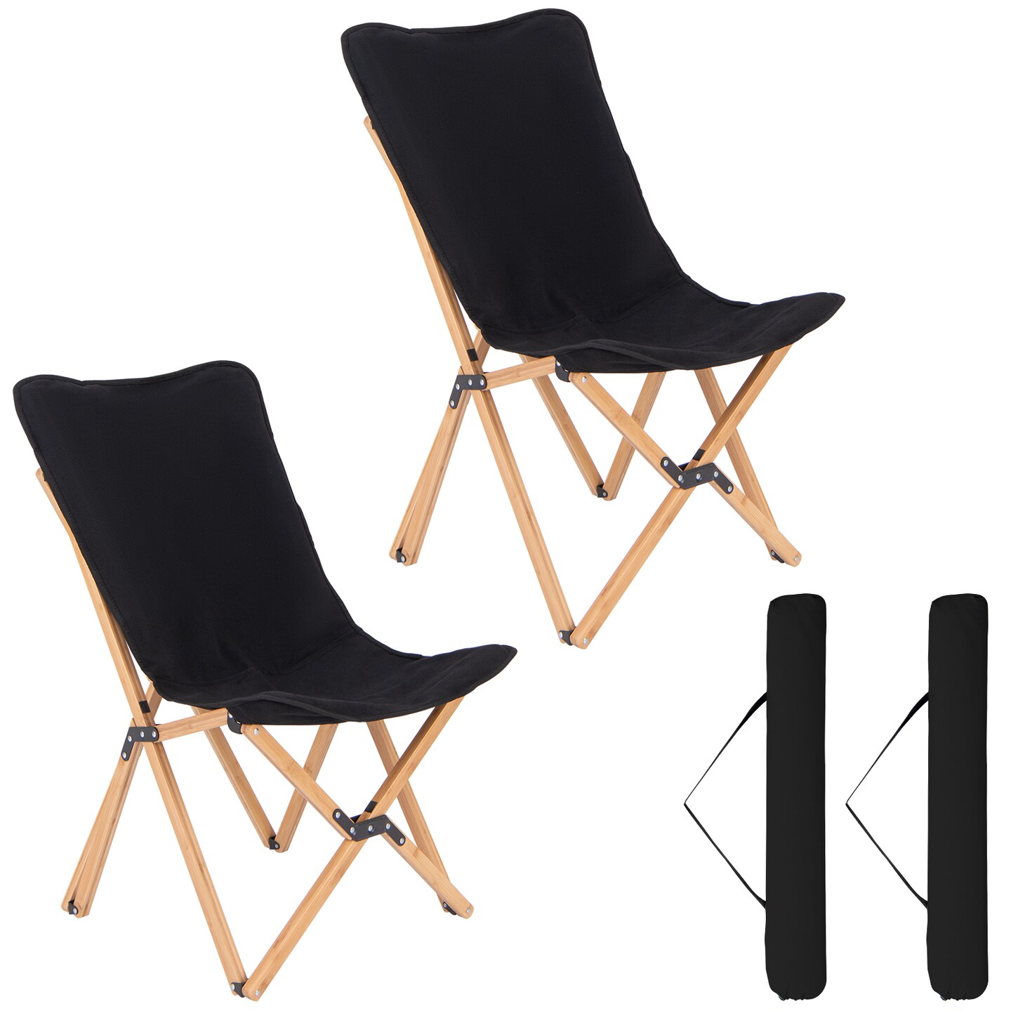 Black Foldable Butterfly Chair with Bamboo Frame & Canvas Seat