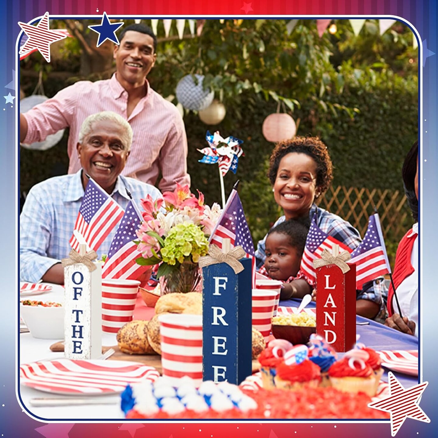 3 Pcs Patriot Wooden Block Sign Vintage Memorial Day Decorations 4th of July Tiered Tray Decor Rustic Farmhouse Independence Day Table Centerpiece Red Blue White Decorations(Vintage)