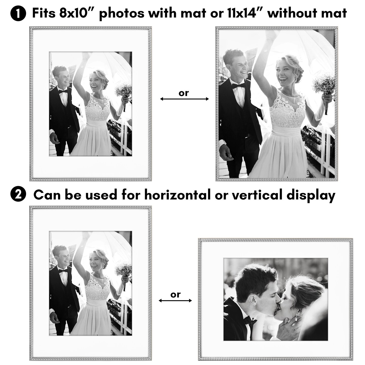 Americanflat Picture Frame with Mat & Rope-Style Textured Detailing and Shatter-Resistant Glass - Use With or Without the included Mat - Elegant Bamboo Frames for Tabletop or Wall