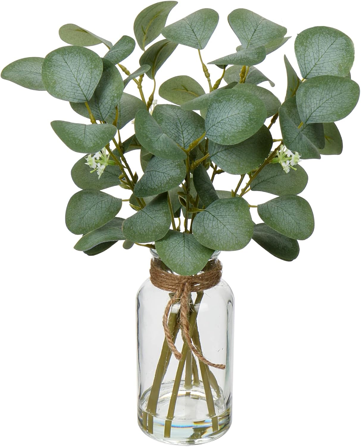 14" Artificial Eucalyptus Stems in Glass Vase with Faux Water (Clear)