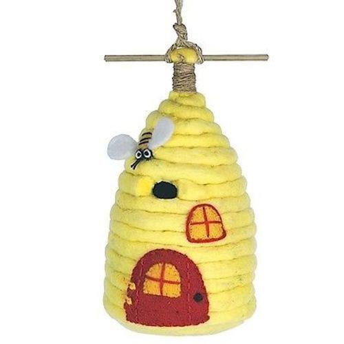 Felt Birdhouse for Wrens and Chickadees with Wicker Perch