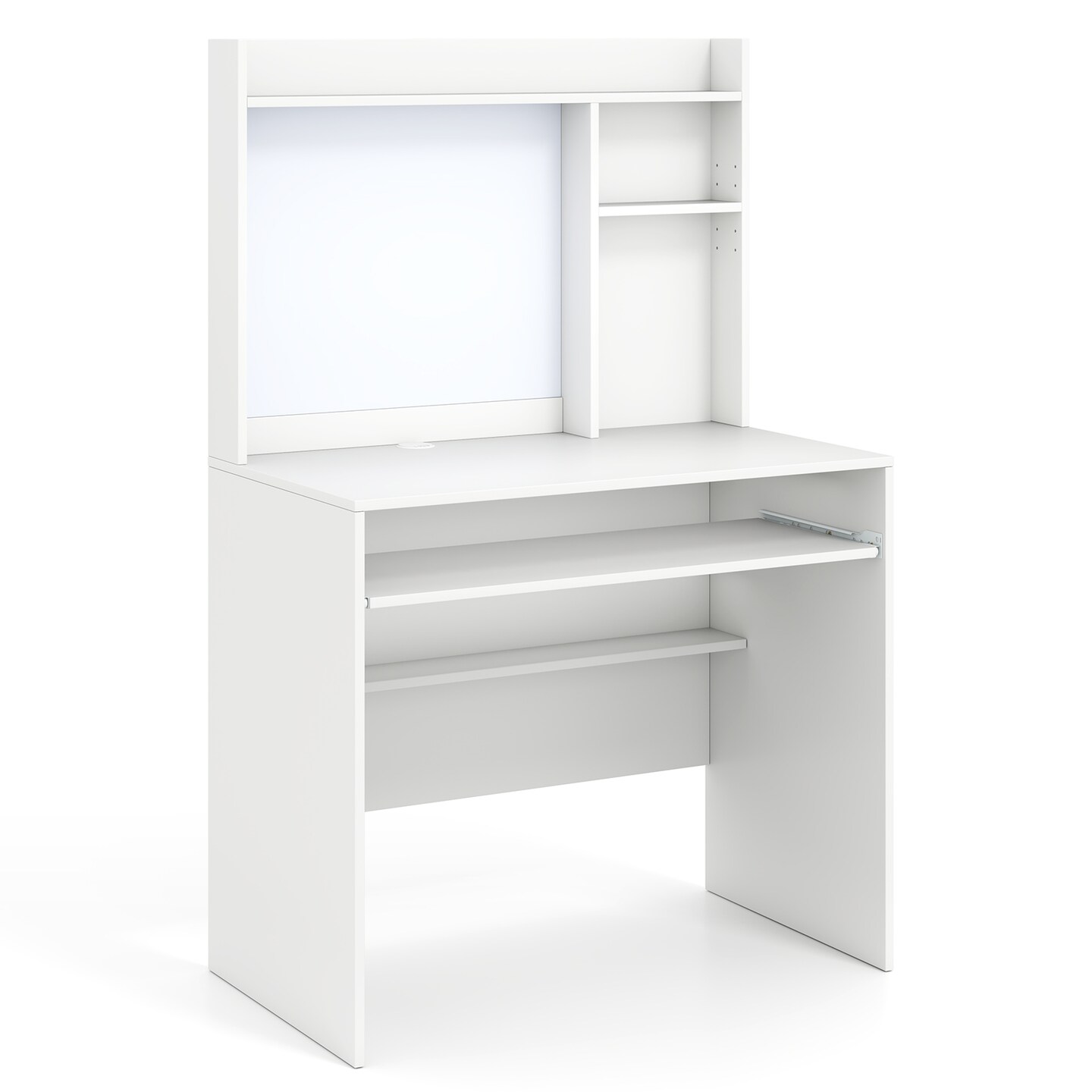 Home Office Desk with Hutch Pull Out Tray and Magnetic Whiteboard