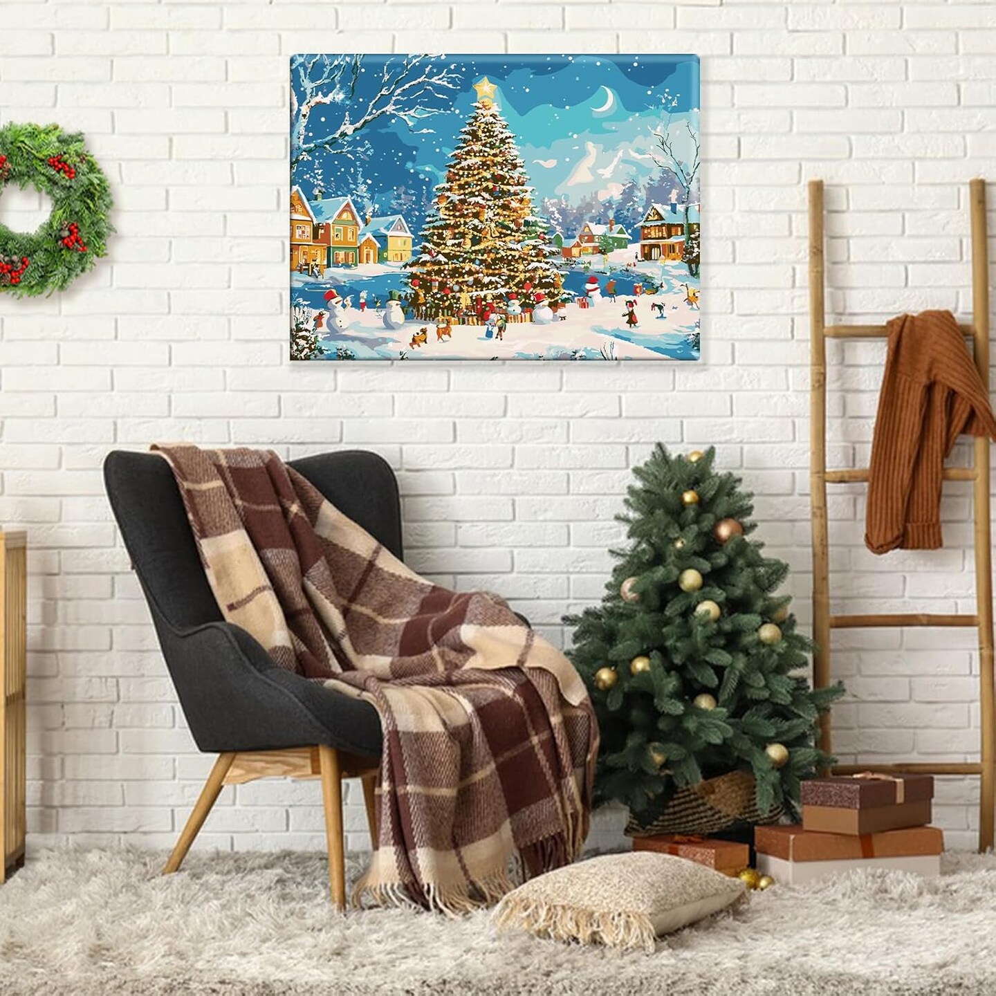 Paint by Numbers Kits for Adults Beginners on Framed Canvas, Christmas Night Tree Landscapes DIY Adults Paint by Numbers Kits, Color by Number Acrylic Easy Painting Number Kit Art and Craft 12x16inch