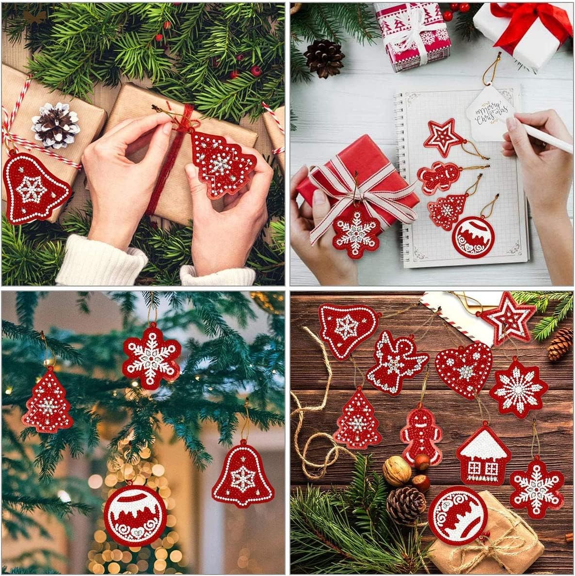 30 PCS Christmas Gem Diamond Art Painting Gift Tags Kit,5D DIY Diamond Mosaic Painting by Numbers Hanging Decoration Labels Kit,Creative Arts and Crafts Set and Handmade Gift