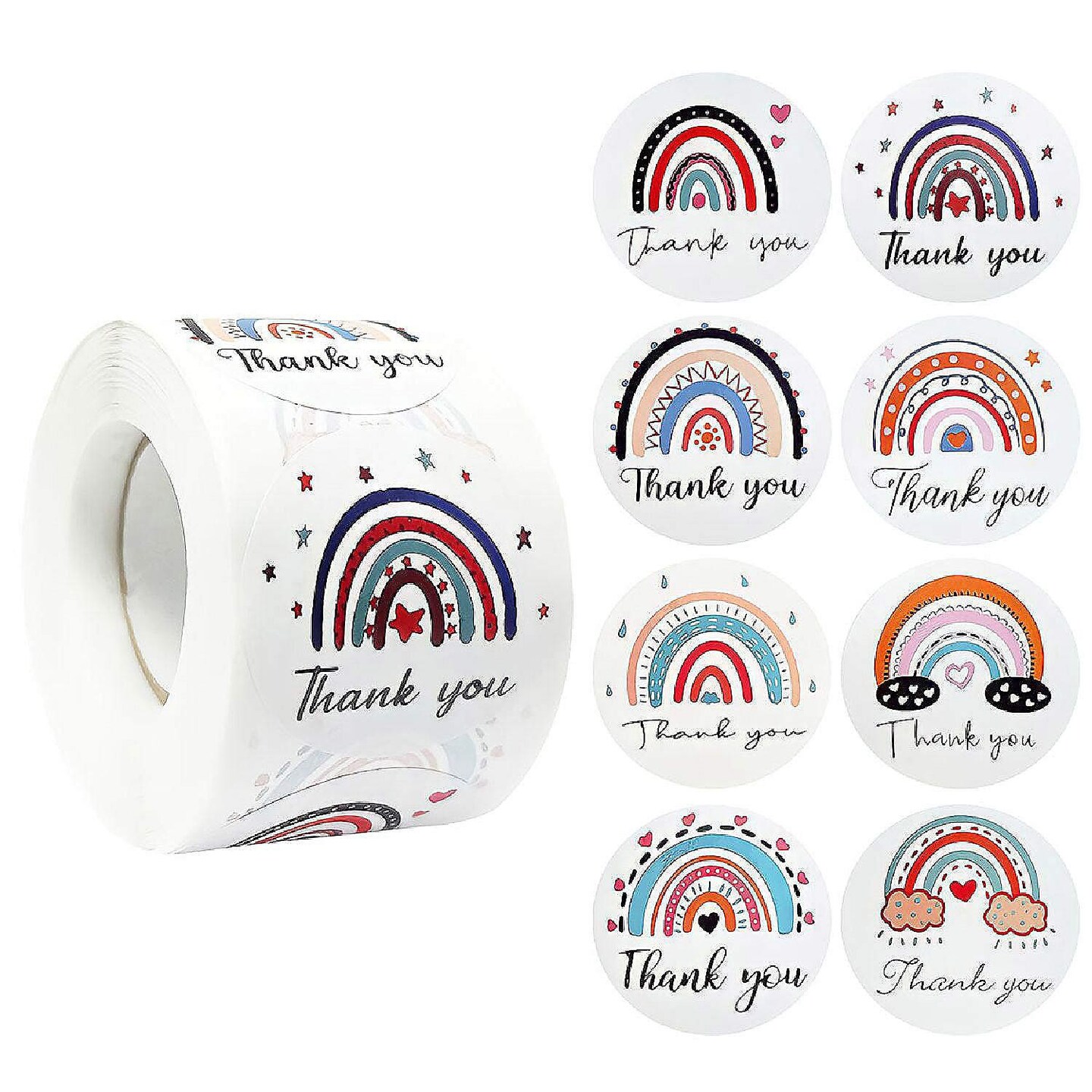 500 Pieces Wrapables Rainbow Thank You Stickers Roll 1.5 Inch