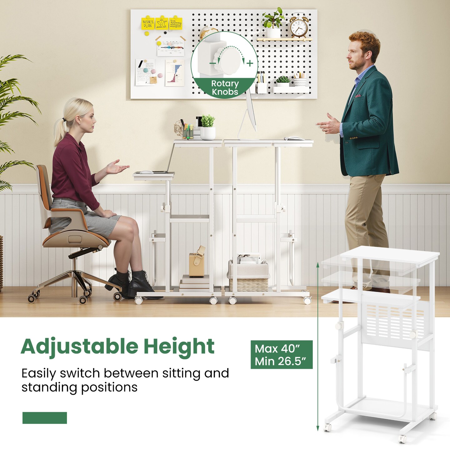 Compact Rolling Stand Up Desk for Home Office with Adjustable Height