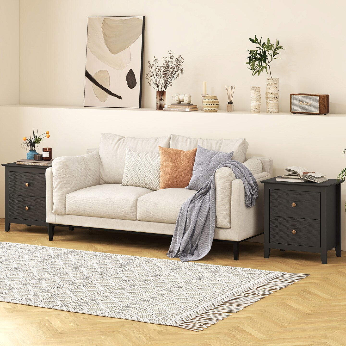 Modern 2 Drawer Nightstand for Bedroom Living Room or Small Spaces