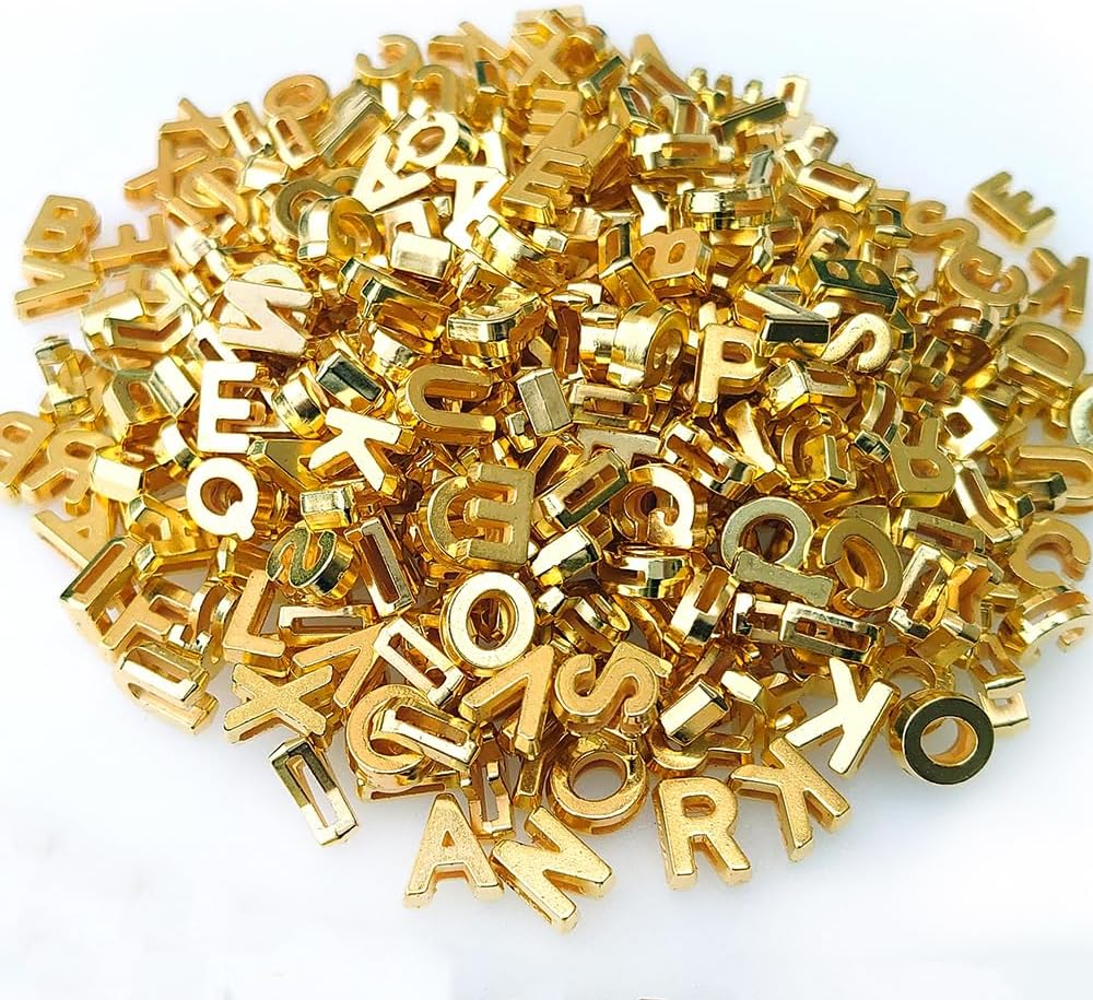 300+ PCS Large Alphabet Beads (9&#xD7;12mm) &#x2013; A&#x2013;Z Golden Plastic Beads for Bracelets, Necklaces &#x26; DIY Crafts