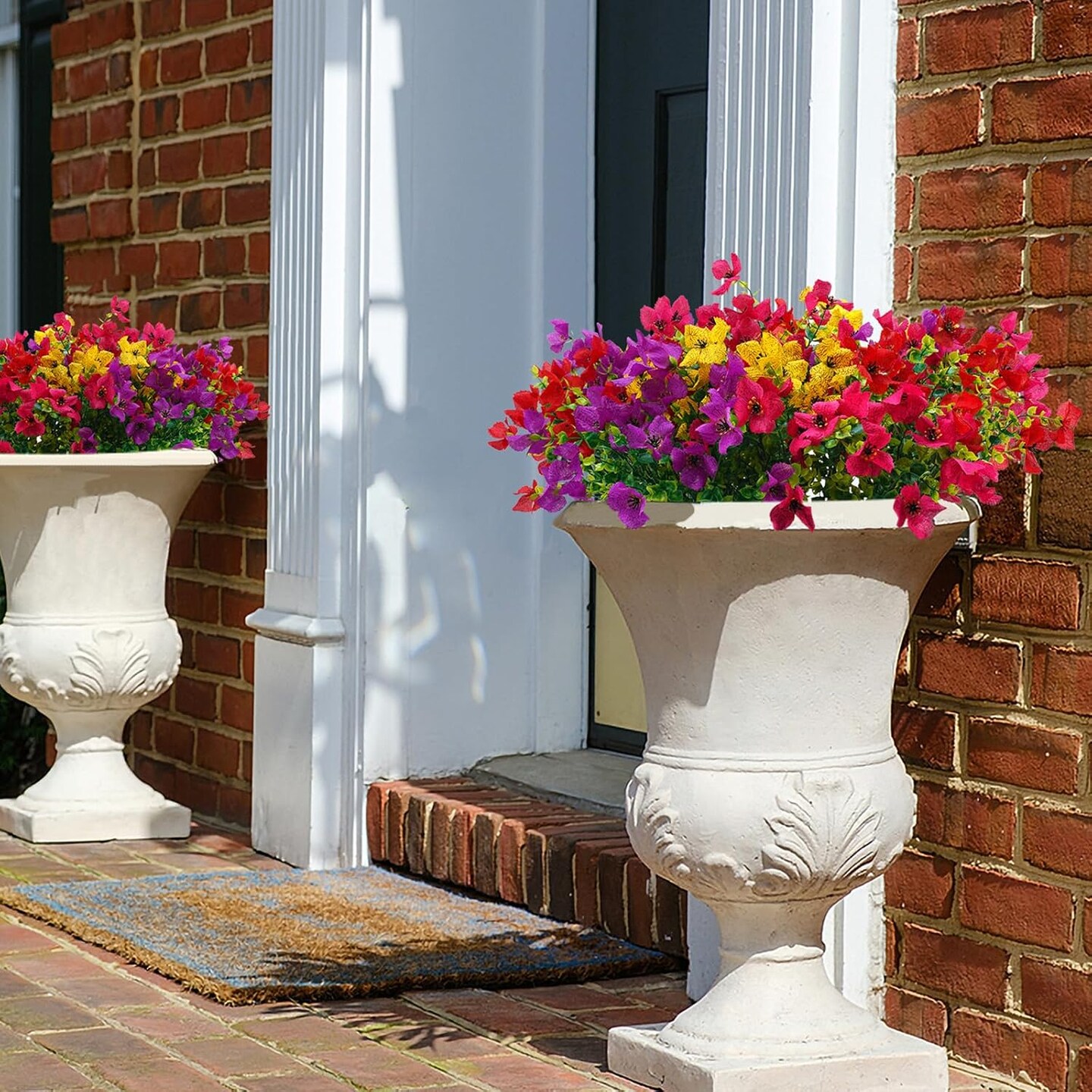 12-Bundle Artificial Outdoor Flowers – Faux Silk Colorful Daisies and Eucalyptus, UV-Resistant Realistic Plants for Spring/Summer Home, Planters, Porch, and Yard Decor (Mixed Colors)