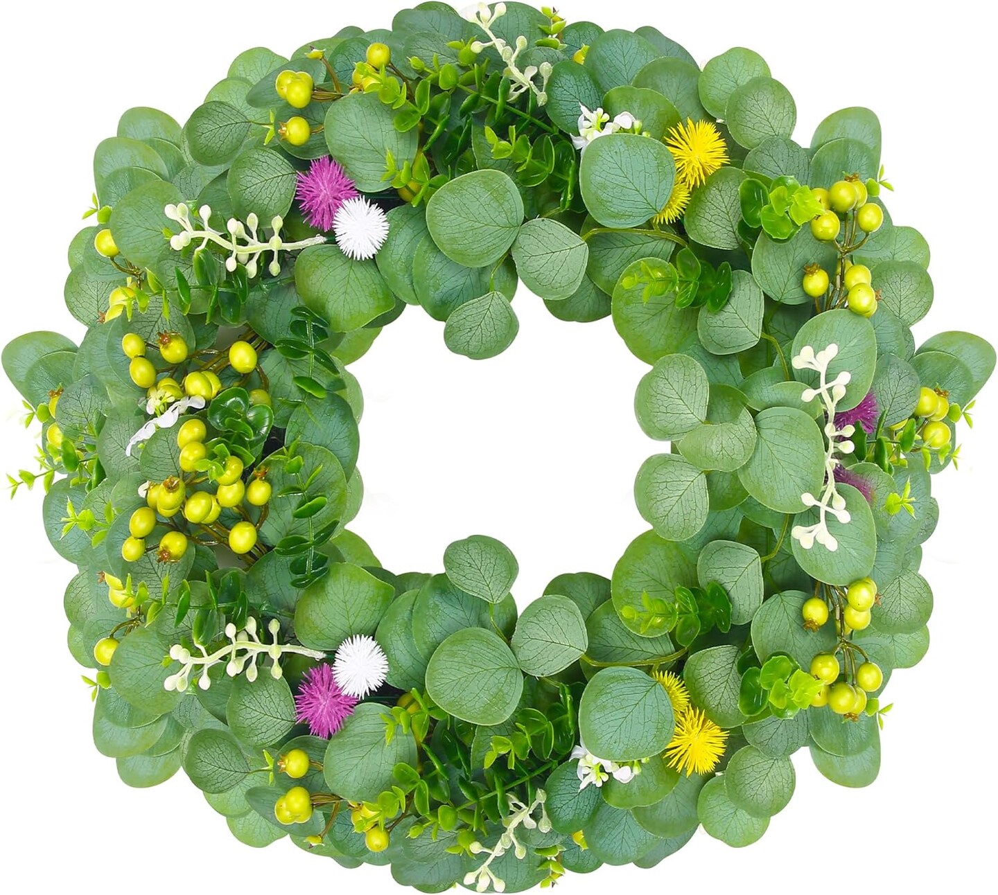 18" Green Eucalyptus & Berry Wreath – Spring & Summer Front Door Décor