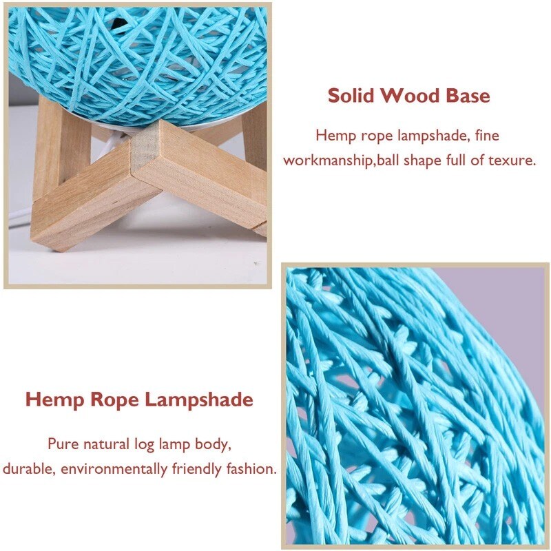 LED Rattan Ball USB Night Light Bedside Desk Lamp with Remote