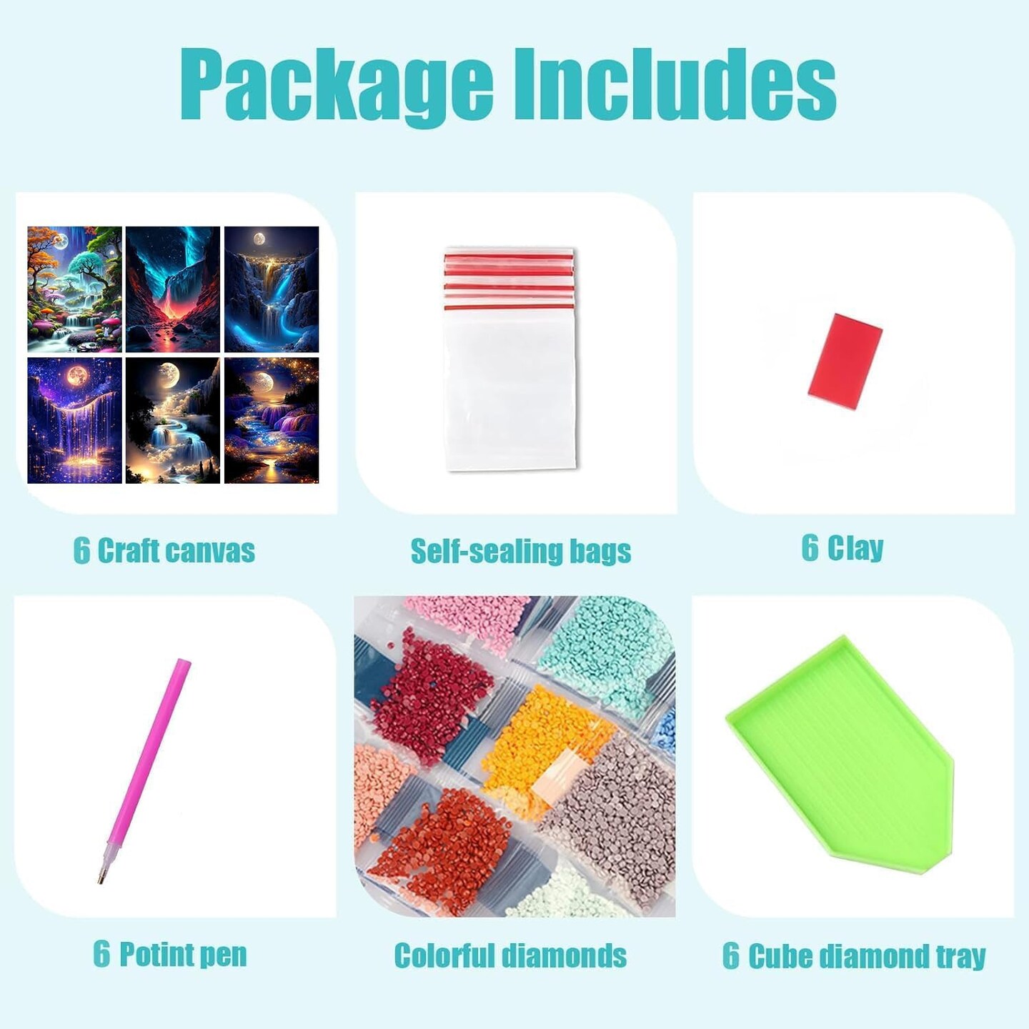 Diamond Art Kits for Adults - 6 Pack Landscape Diamond Painting Kits for Adults, 5D Round Full Drill Gem Art, Paint by Diamonds Pictures DIY Crafts Kits 12x16inch