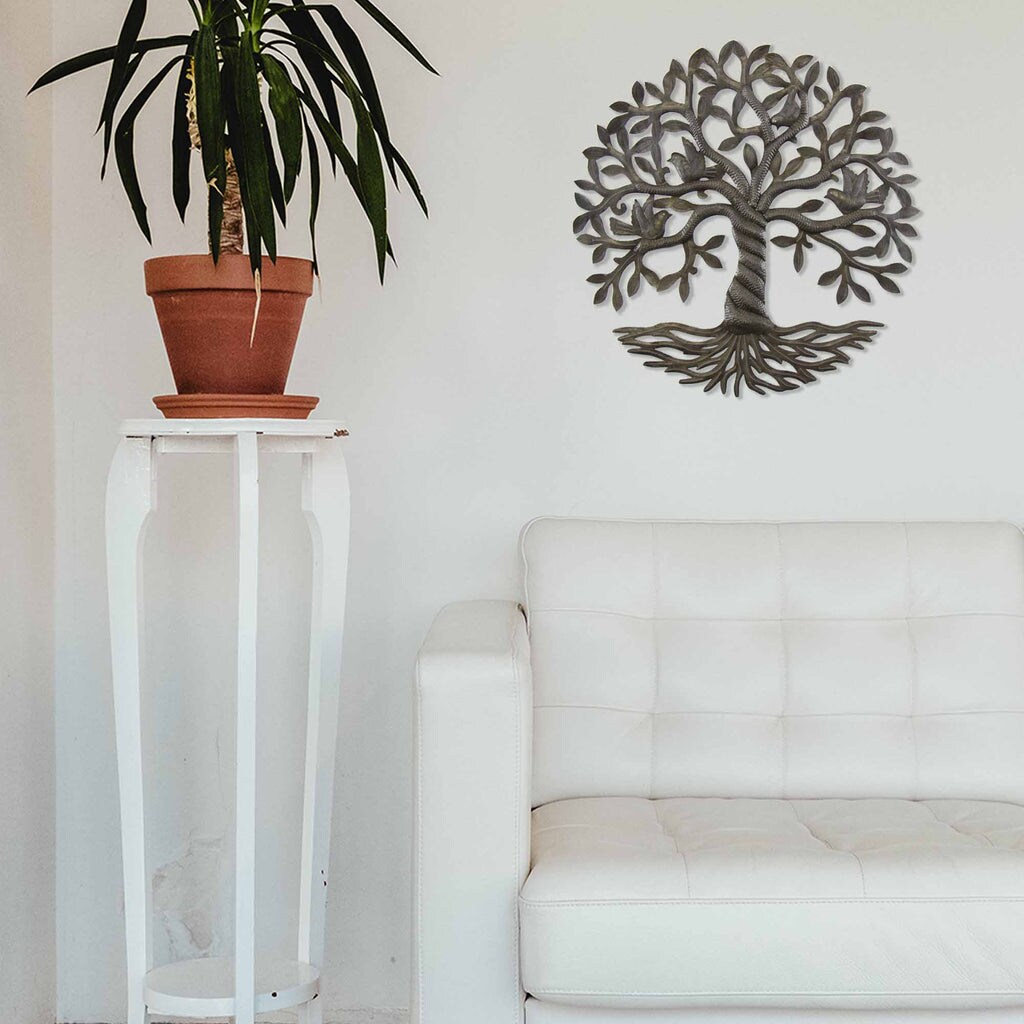 Silver Upcycled Steel Painted Twisted Tree of Life Metal Wall Art