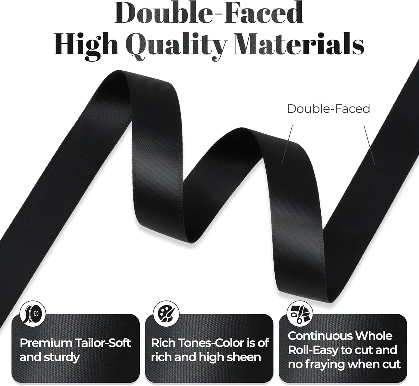 Black Satin Ribbon, Double Faced 1/2 Inch X 25 Yards Black Ribbon, Premium Satin Ribbon for Gift Wrapping, Crafts, Hair Bow Making, Sewing, Flower Bouquet, Wedding Party Decor