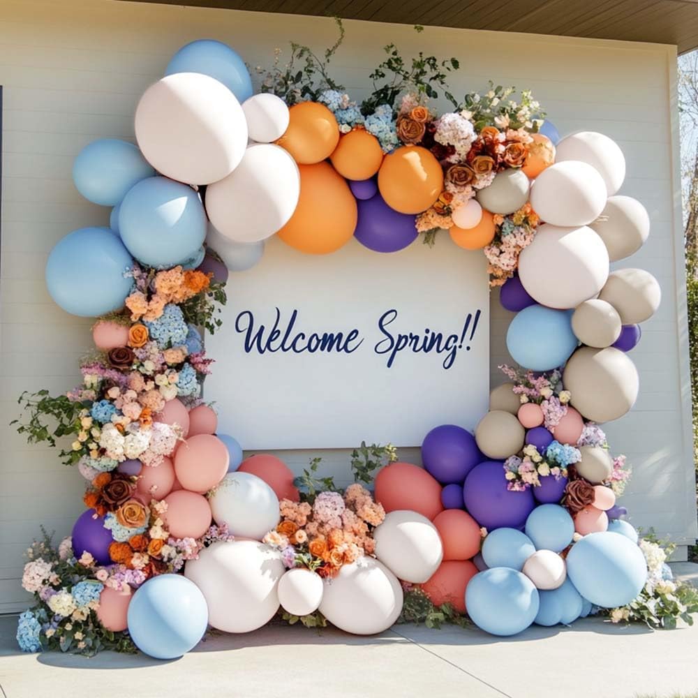 Pastel Balloon Garland Double Stuffed Pink Orange Purple Balloons Kit Different Size Peach and Blue White Balloon Arch For Wildflower Birthday Baby Shower Fairy Daisy Summer Floral Hawaii Party Decor