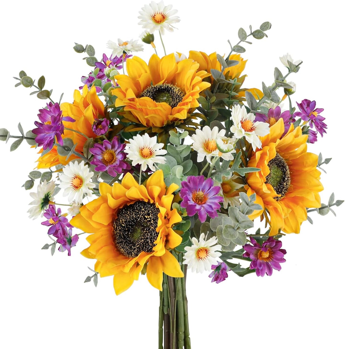 Artificial Sunflowers Bouquet Fake Flower Bouquet with Sunflowers for Bridal Bouquets Wedding Centerpieces Decor Party Table Gravesites Fall Floral Arrangements Home Decoration
