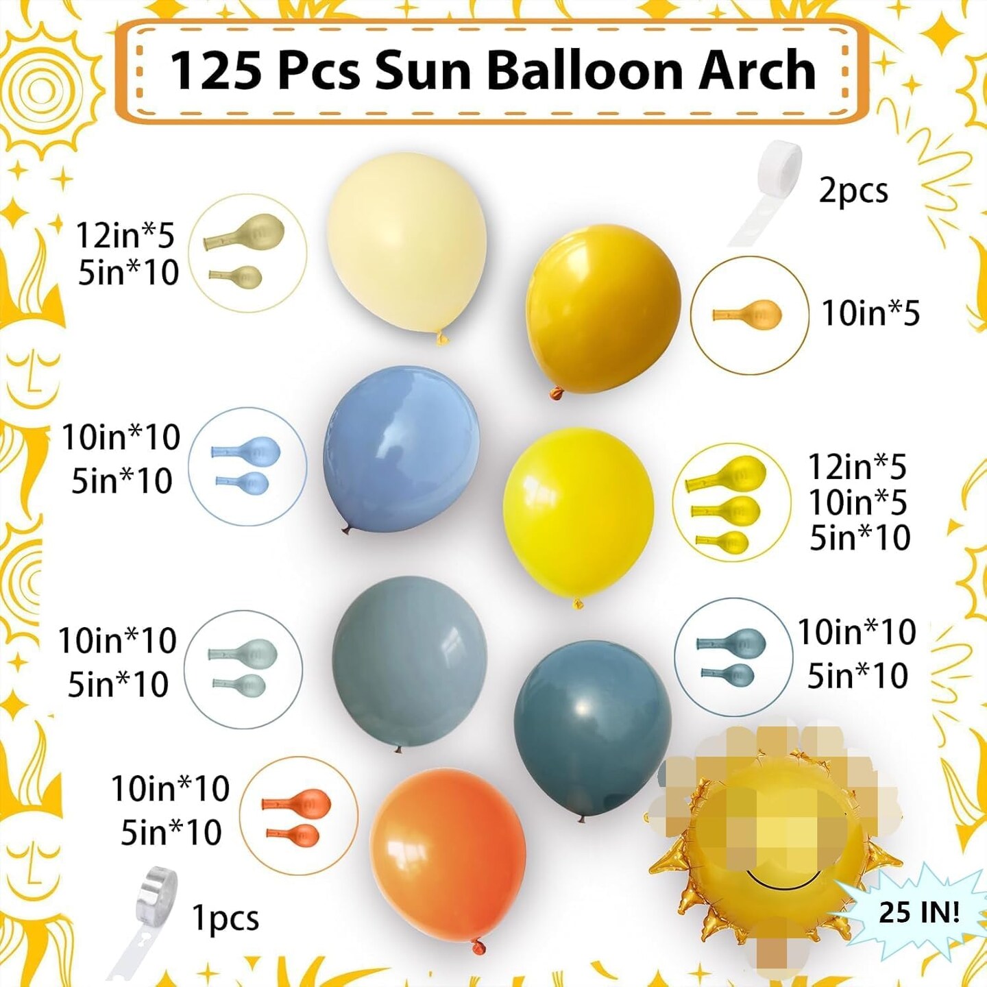 Here Comes the Son Baby Shower Decor Balloons Arch (Yellow Orange - Sun)