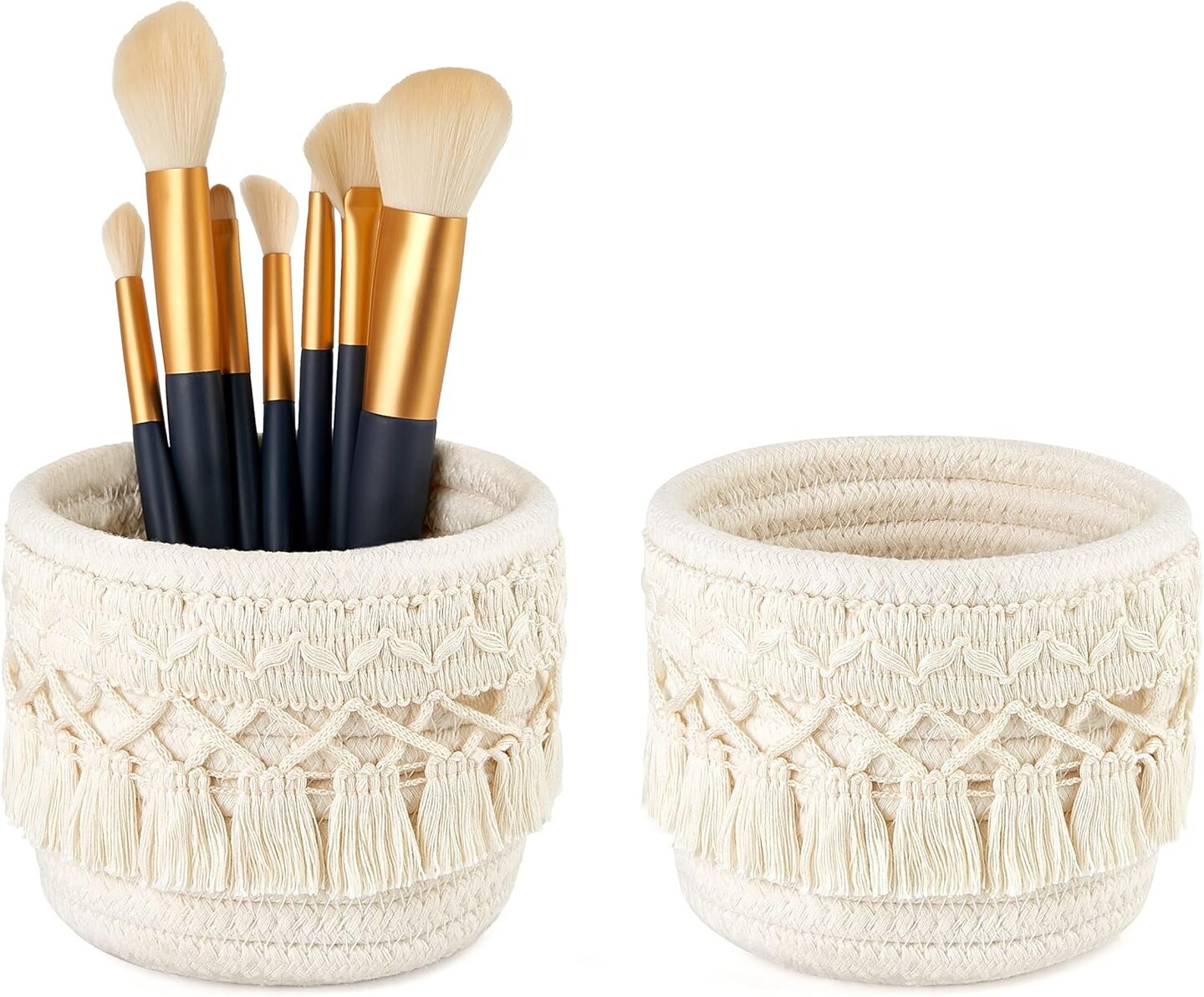 Macrame Makeup Brush Holder Organizer (Ivory)