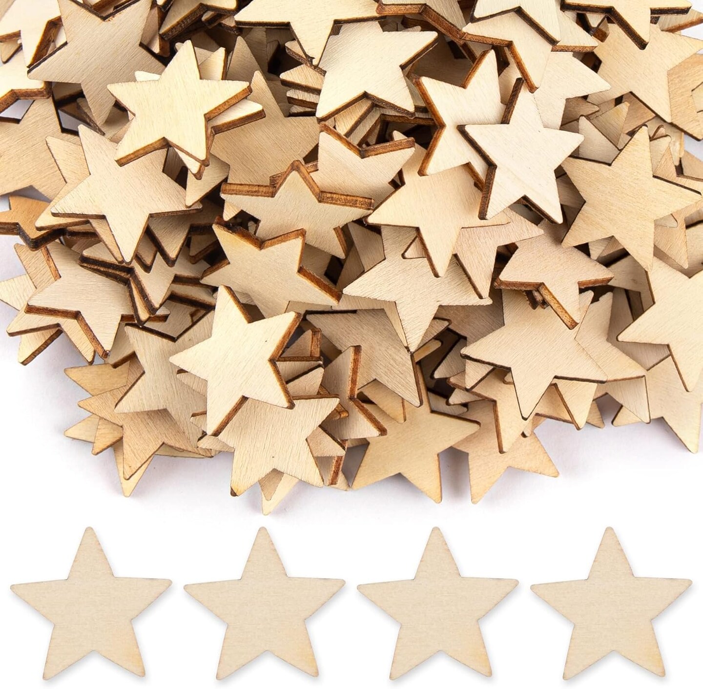 200 Pcs Wooden Star Cutouts – 1 Inch Unfinished Wood Pieces for DIY Crafts, Wedding, Party & Art Projects