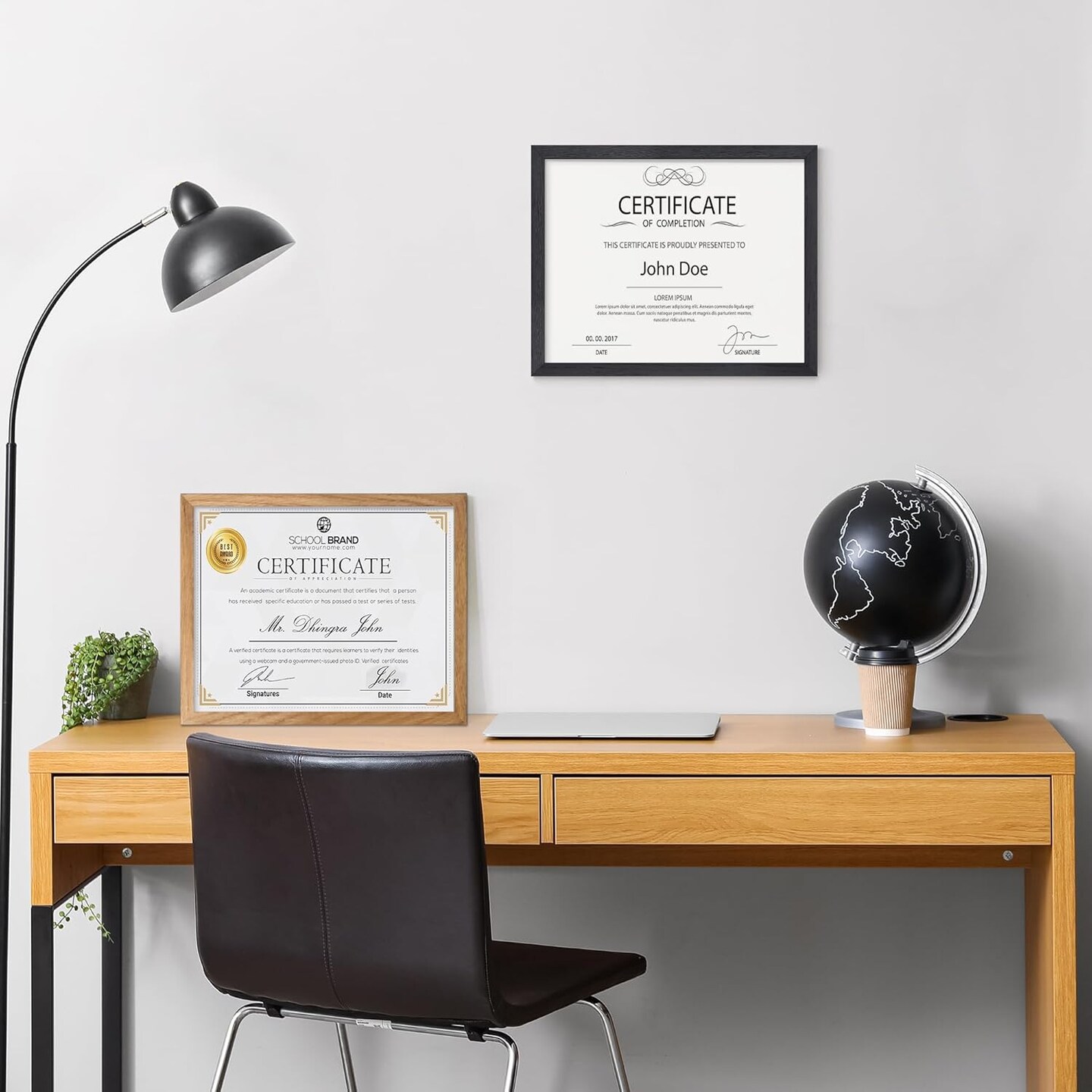 Diploma Frame For 8.5x11 Certificate Document | Solid Oak Wood 8.5 By 11 Picture With Mat For 6x8 | 8 1/2 x 11 Certificate Frame | Plexiglass And Hanging Hardware Included | Walnut