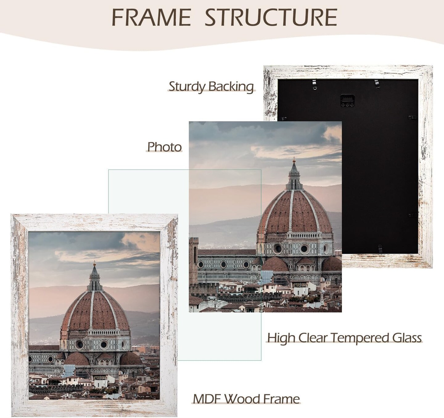 11x14 Picture Frame - Country Wood Grain Style - Wide Molding, Back Hangers for Wall Display - Great for Photos, Gift, Pictures, Wedding, Portraits (2 Pack, White)