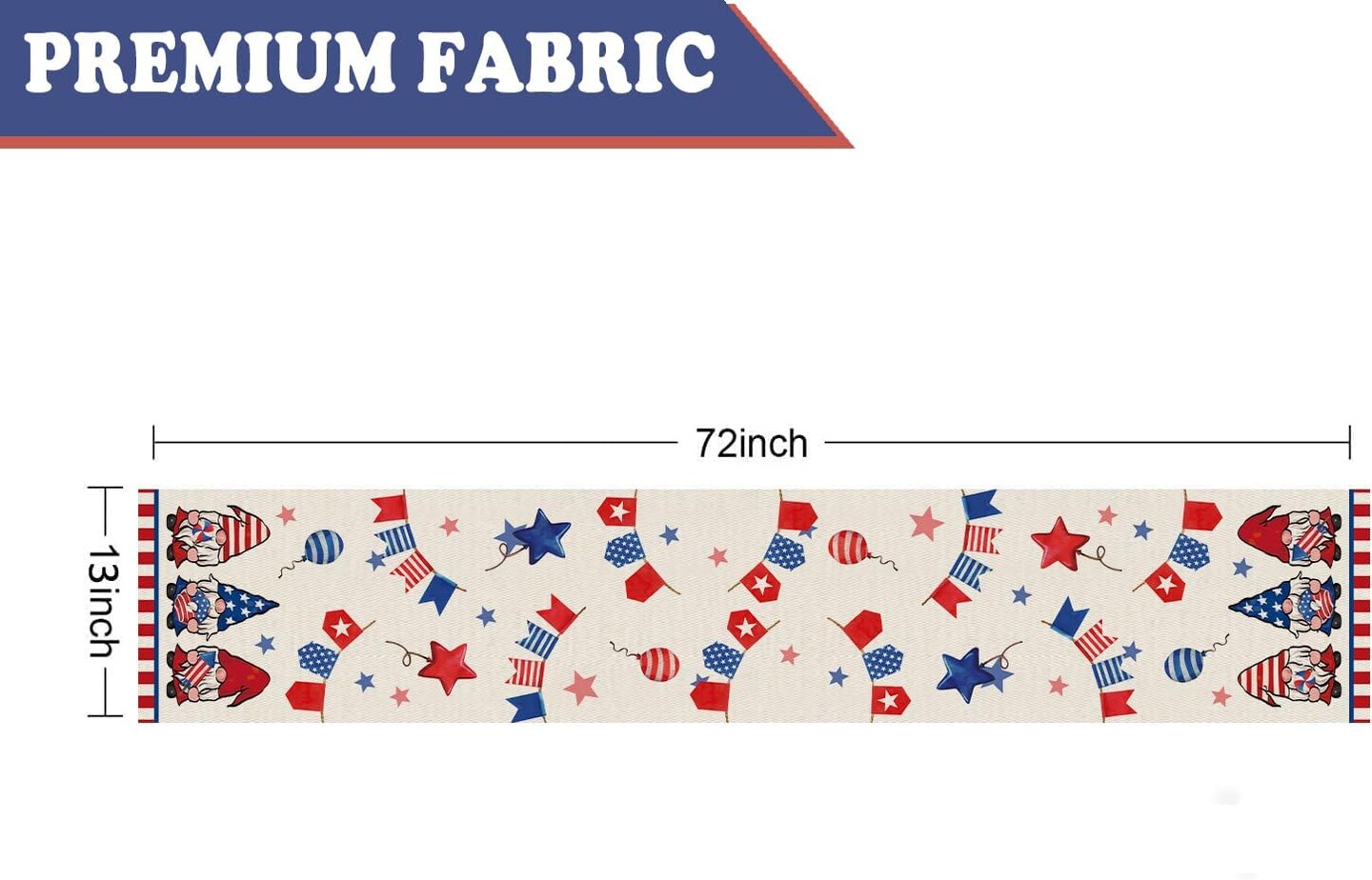 4th of July Table Runner Gnome Balloon Stars Table Decoration for Home Memorial Day Independence Day Patriotic Indoor Kitchen Dining Decor 13x72 Inch