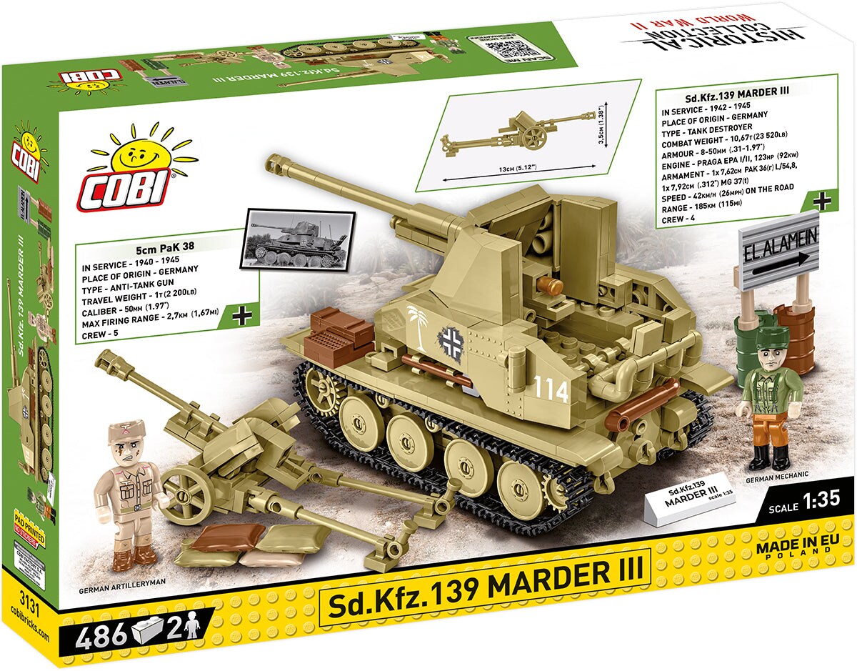 COBI Historical Collection WWII Sd.Kfz. 139 Marder III Tank Destroyer Building Set, 486 Pieces