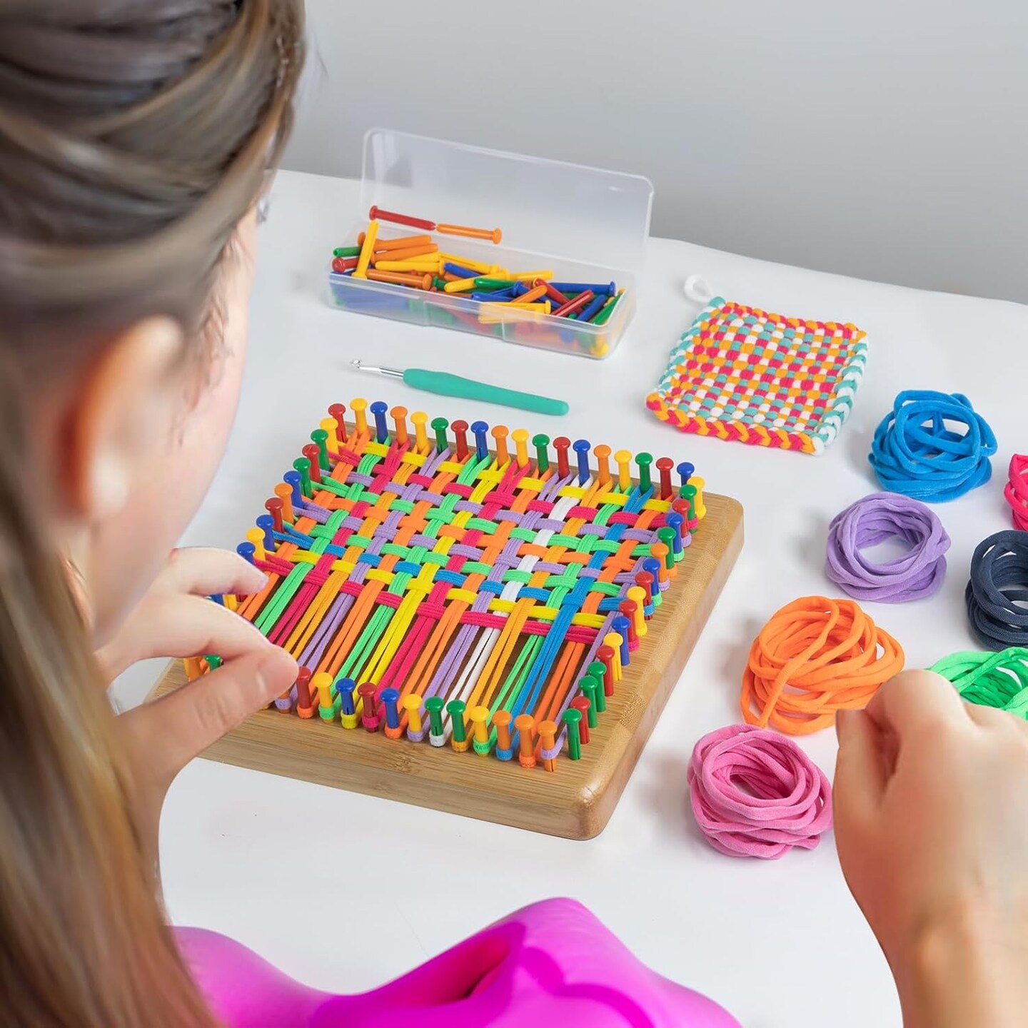 Weaving Loom Kit,Wooden Potholder Loom Kit for Different Crowds,DIY Arts and Crafts
