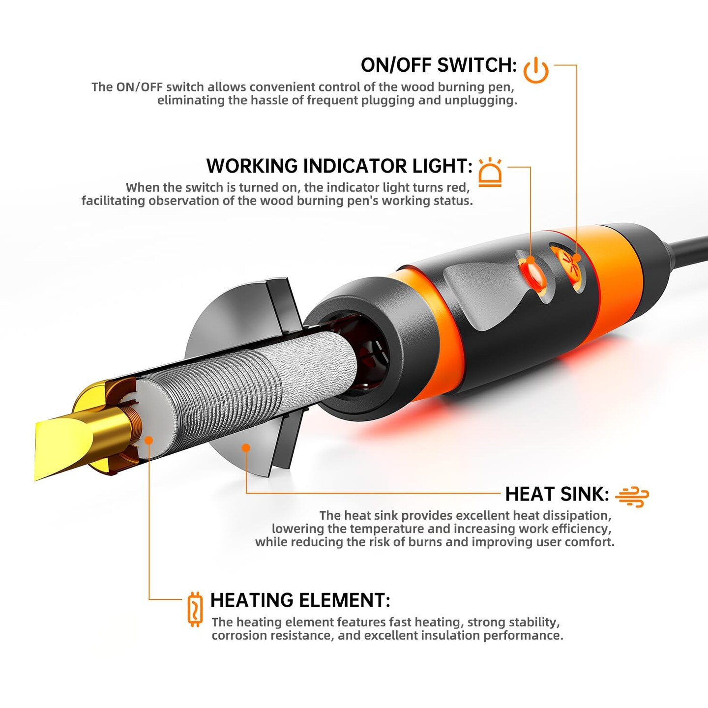 Wood Burning kit, Professional WoodBurning Pen Tool, DIY Creative Tools,Wood Burner for Embossing/Carving/Pyrography,Suitable for Beginners,Adults (orange)