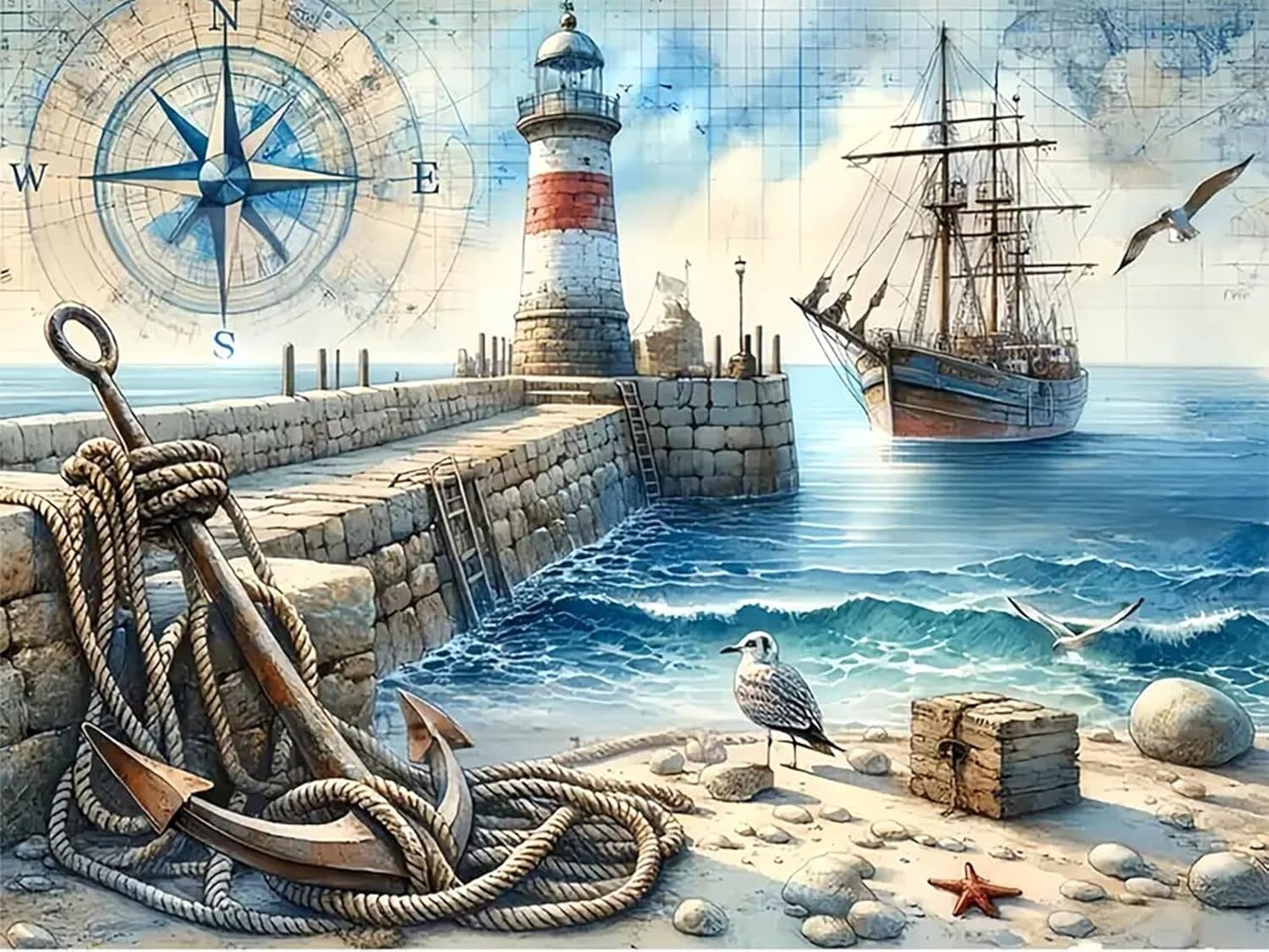 Diamond Art Kits for Adults Lighthouse Sandy Beach Landscape 5D Diamond Painting Kits for Adults Beginner