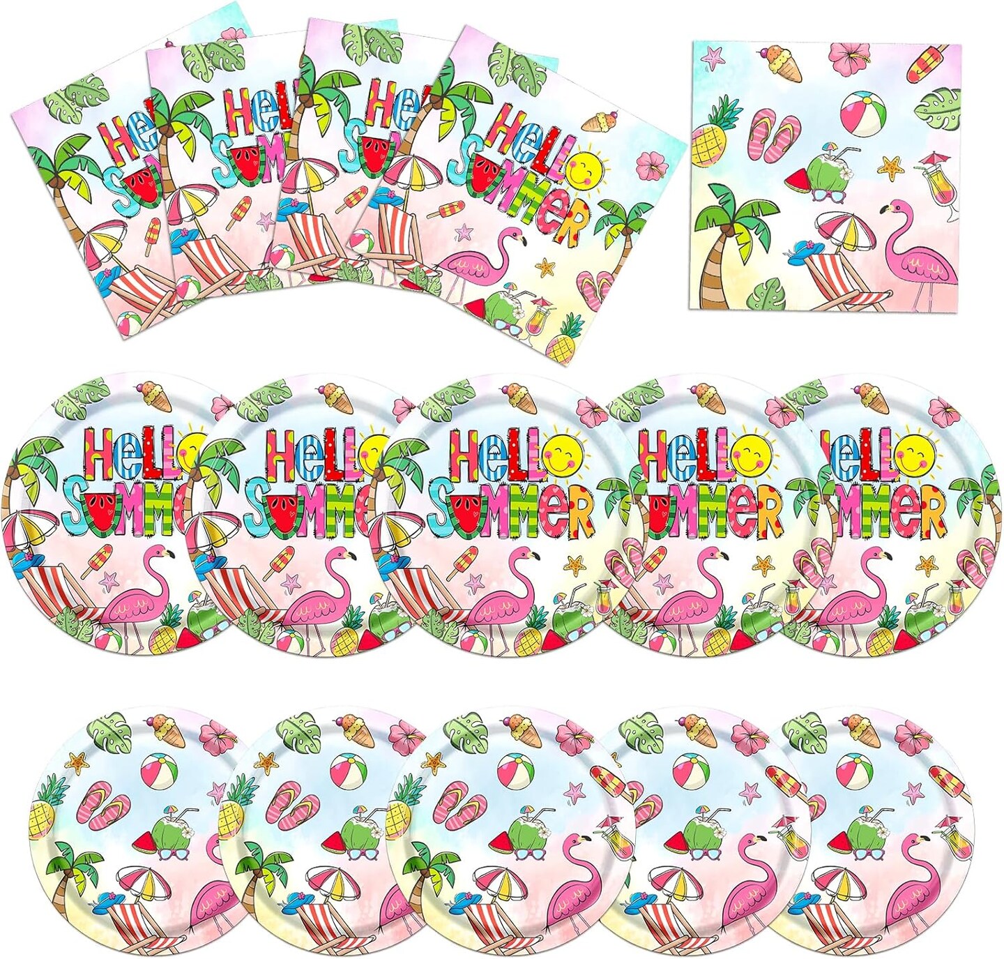 60Pcs Summer Plates and Napkins Set Beach Party Supplies Hawaiian Luau Plates and Napkins