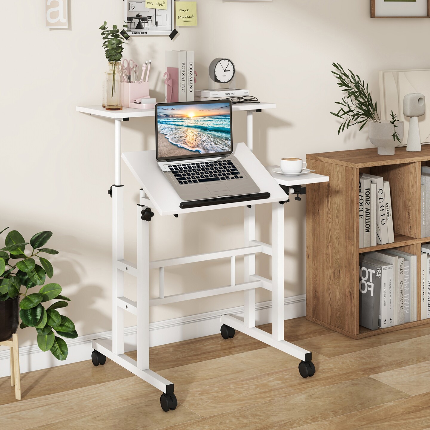 Stand Up Desk with Height Adjustable and Rolling Casters for Home