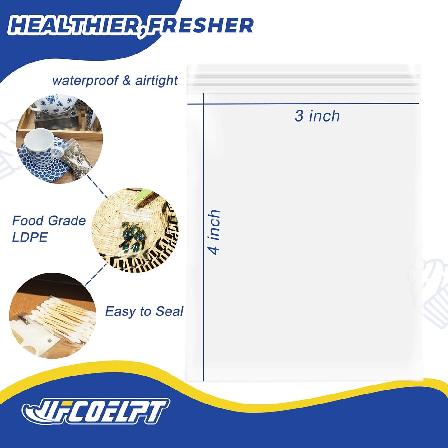 250 Small Plastic Bags 3x4 Inches - Clear Resealable Zip Bags for Jewelry Storage, Small Business & Organizing | Durable, Transparent, Bulk Packaging Solution