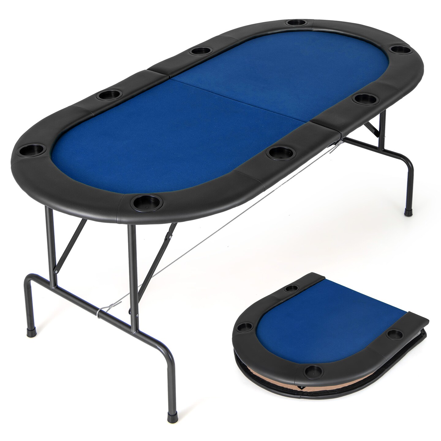 8 Player Foldable Poker Table with Smooth Felt Surface and Comfortable Armrests
