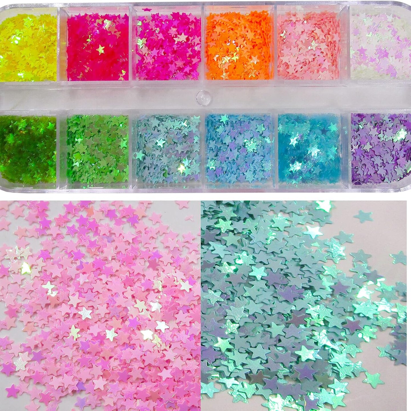 24 Colors Star Chunky Glitter Flakes Holographic Mylar Stars Shapes Glitters Confetti Nail Sequins for Acrylic Nails Crafts Resin Makeup