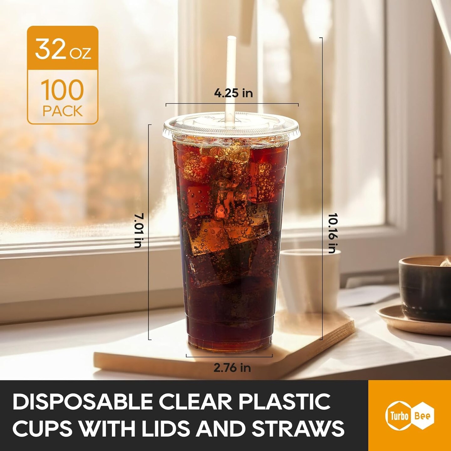 100 Sets 32 OZ Clear Plastic Cups with Lids and Straws, Disposable To Go Iced coffee cups with lids for Cold Drinks, Smoothie, and Slushie
